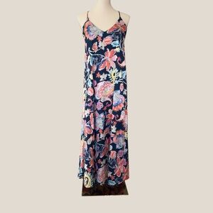 Nicole Miller New York Navy Floral Slip Maxi Dress with Spaghetti Straps